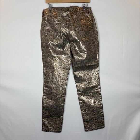 Chico's Platinum Denim Size: 2 (12/Large) Gold Metallic Snake Skin Fitted Jeans - Picture 5 of 7